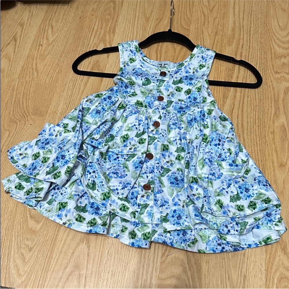 Moo-Cow Designs Hydrangeas Mock Button-Down layered ruffle Dress 2T